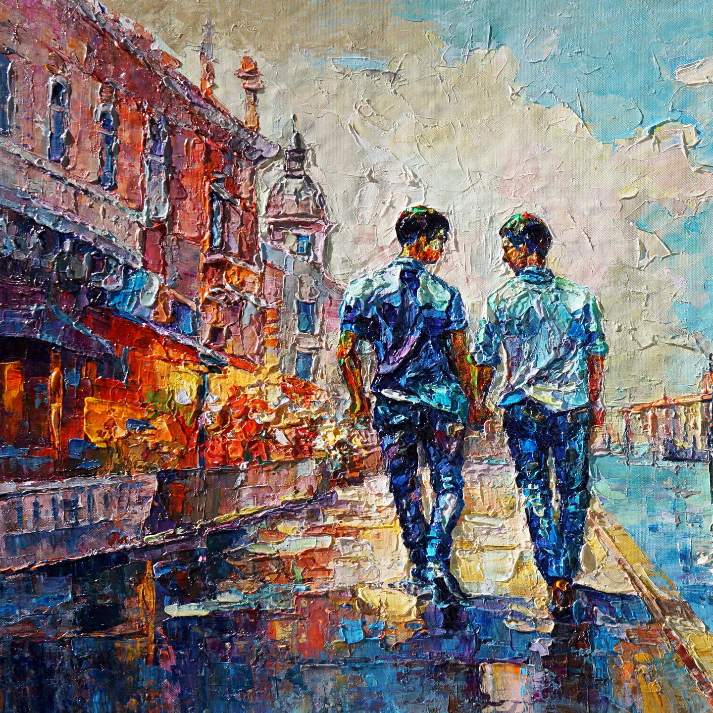 Dipinto moderno Coppia romantica a Venezia 75x115cm