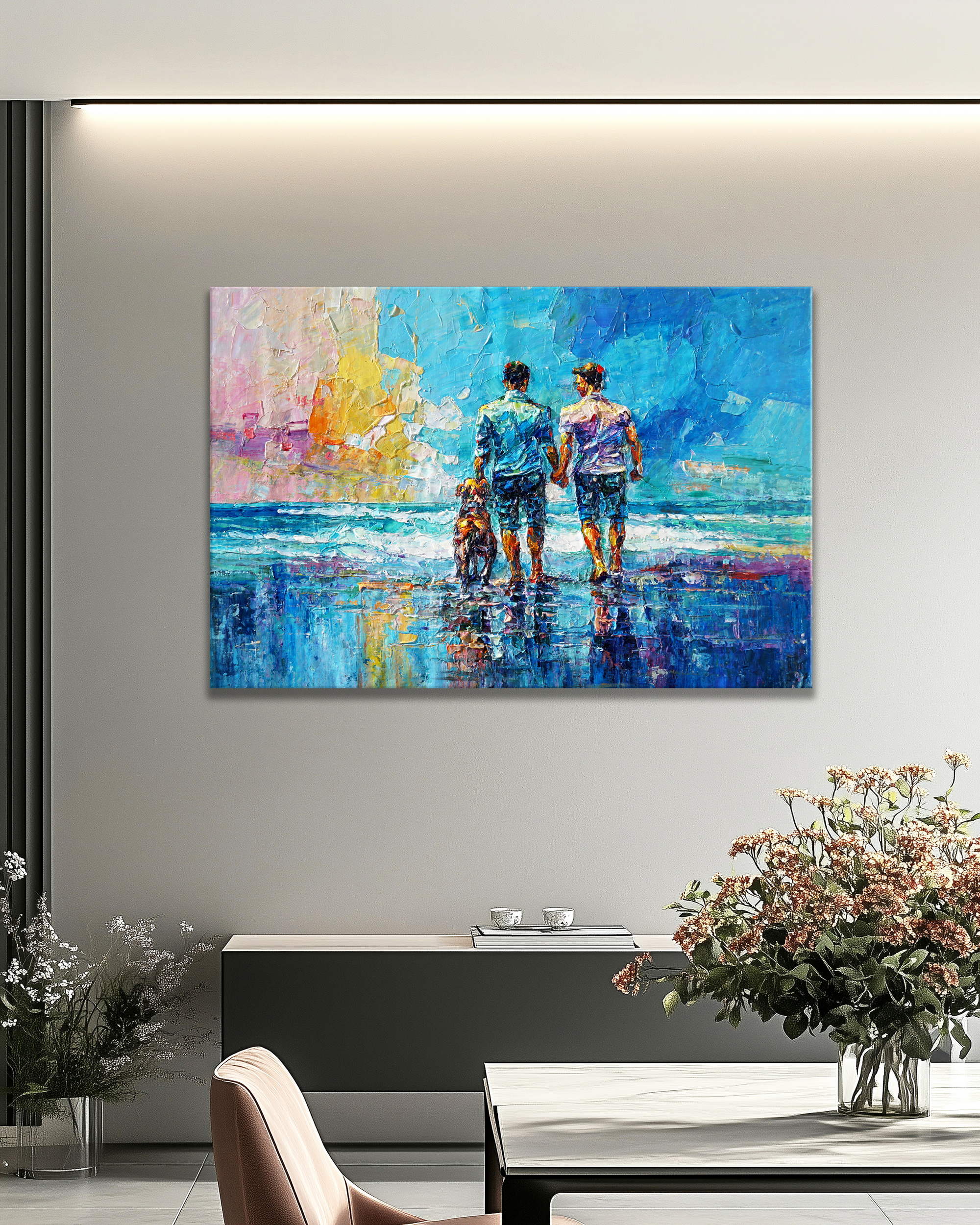 Dipinto moderno Coppia romantica in riva al mare 75x115cm